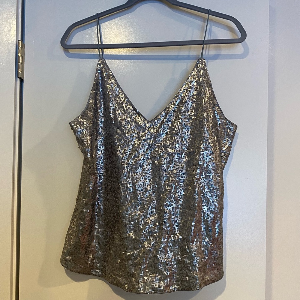 Silver Sequin Spaghetti Strap Top